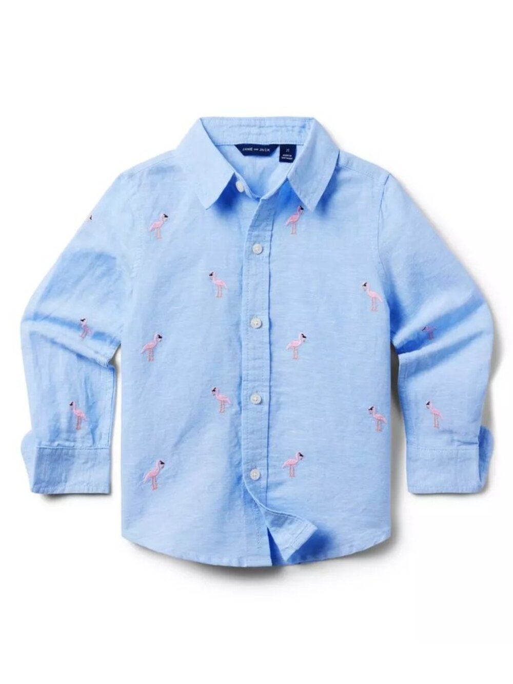 Janie and Jack Embroidered Flamingo Linen-Cotton Shirt – Size 2T